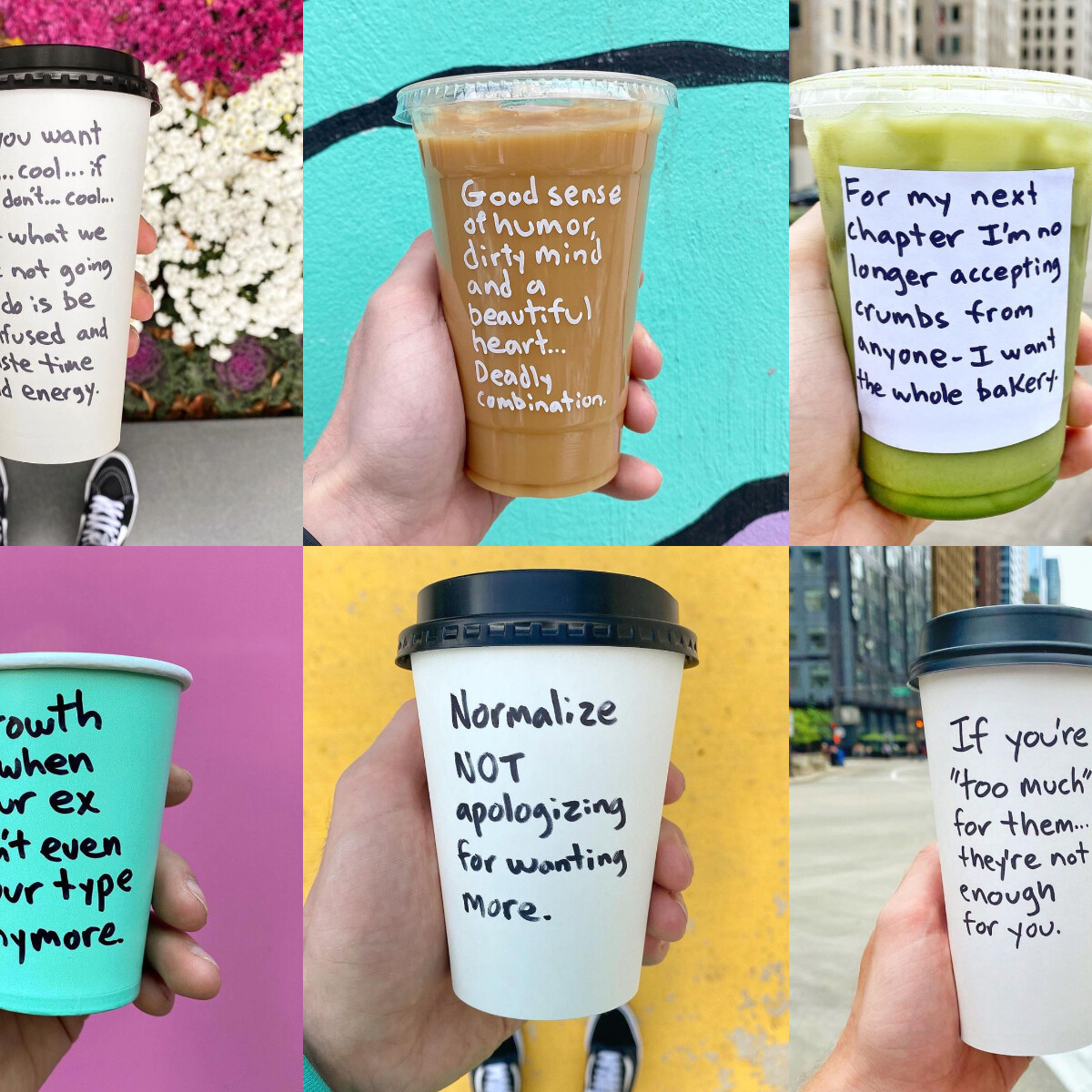 Név helyett motivációs üzeneteket ír egy férfi az elviteles kávékra