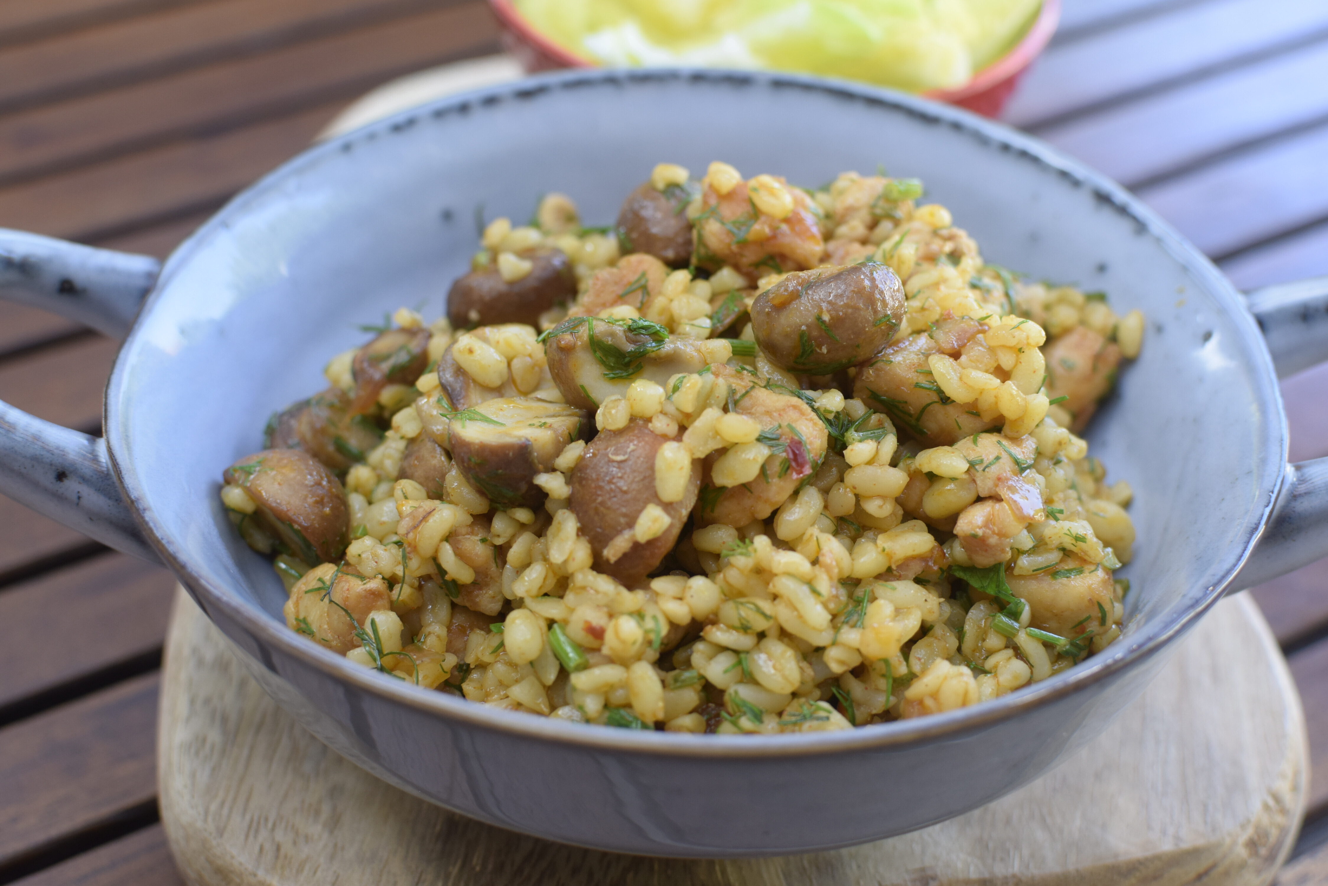 Chilis-gombás bulgur