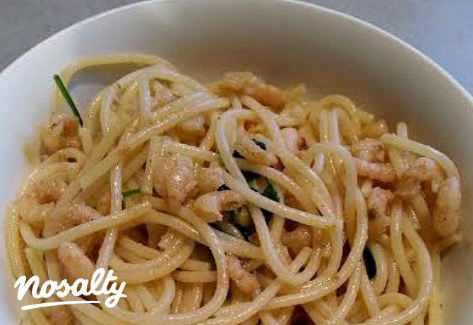 Garnélás-pestós spagetti