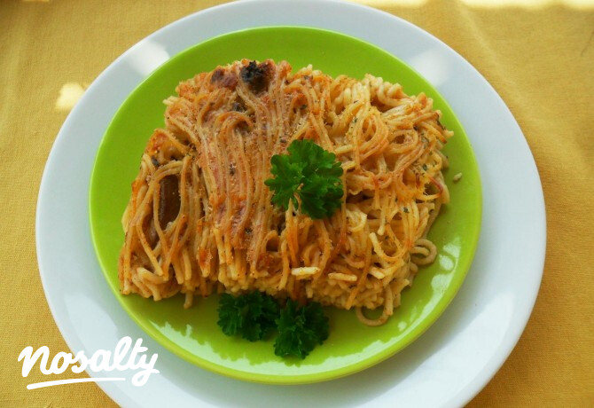 Rakott csirkemájas spagetti