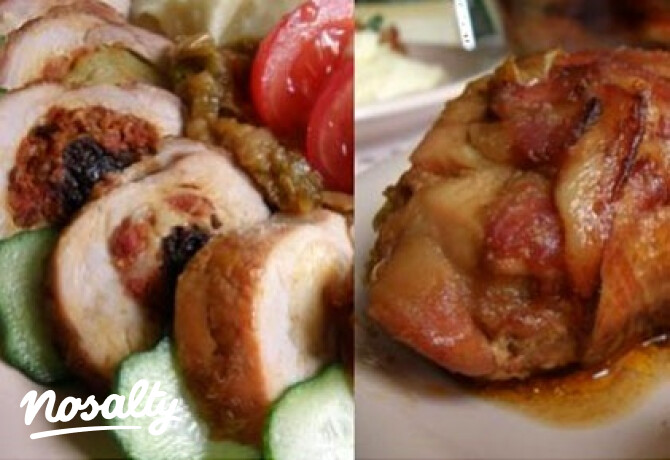 Baconbe göngyölt töltött pulykamell
