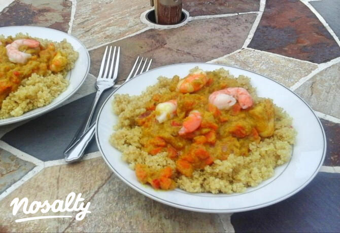 Édesburgonyás tigrisrák curry quinoával