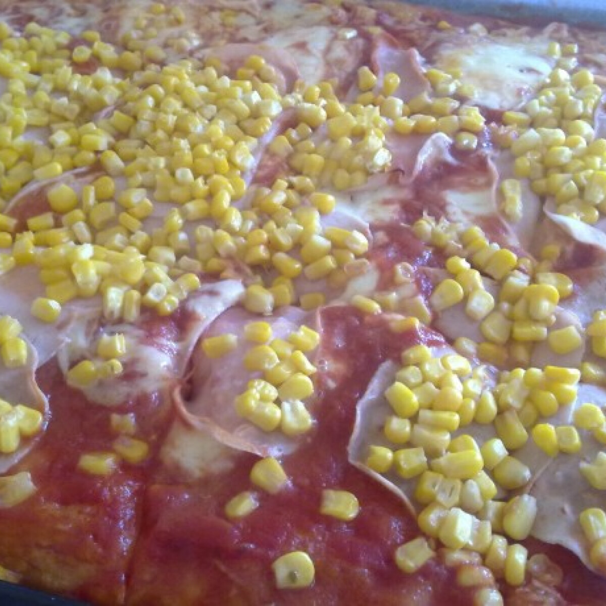 Ezen a képen: Élesztő nélküli sonkás-mozzarelás pizza