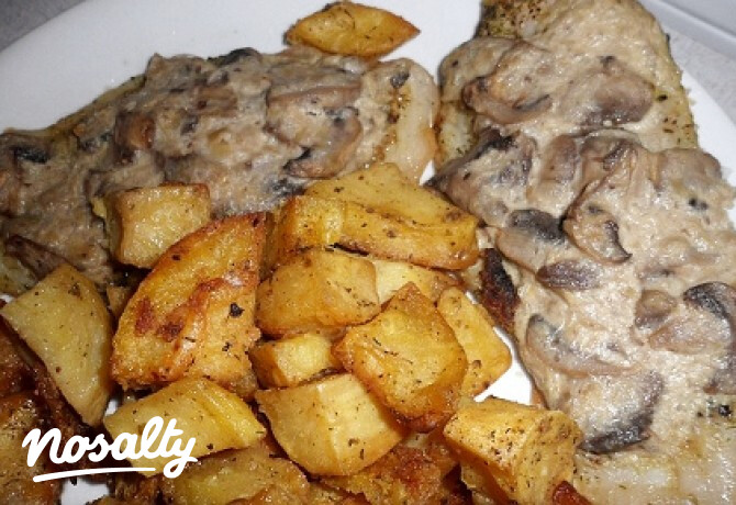Pangasius filé gombás mártással