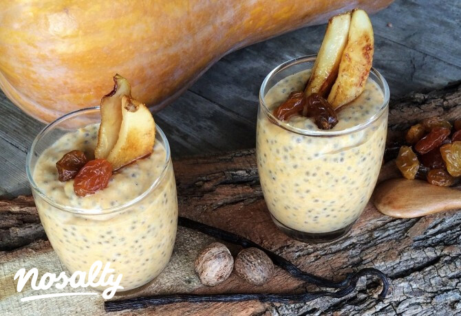 Sütőtökös chia puding sült körtével