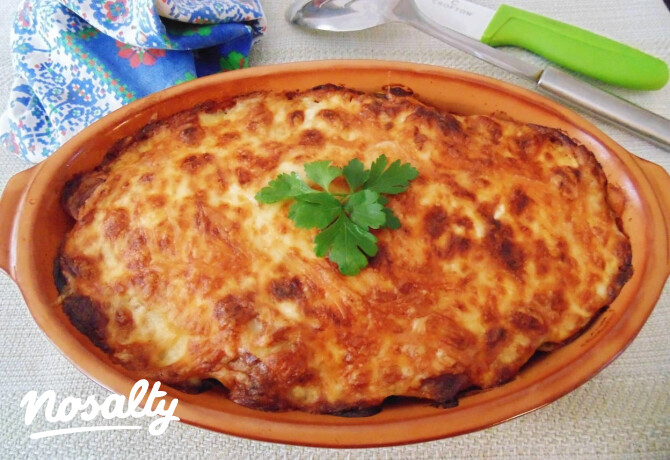 Gombás-húsos rakott burgonya