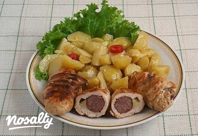 Kolbásszal-sajttal töltött csirkemell