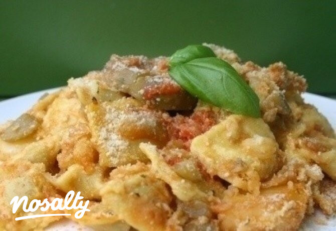 Padlizsános rakott tortellini
