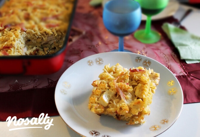 Casserole sajtos csirkemelles fusillival