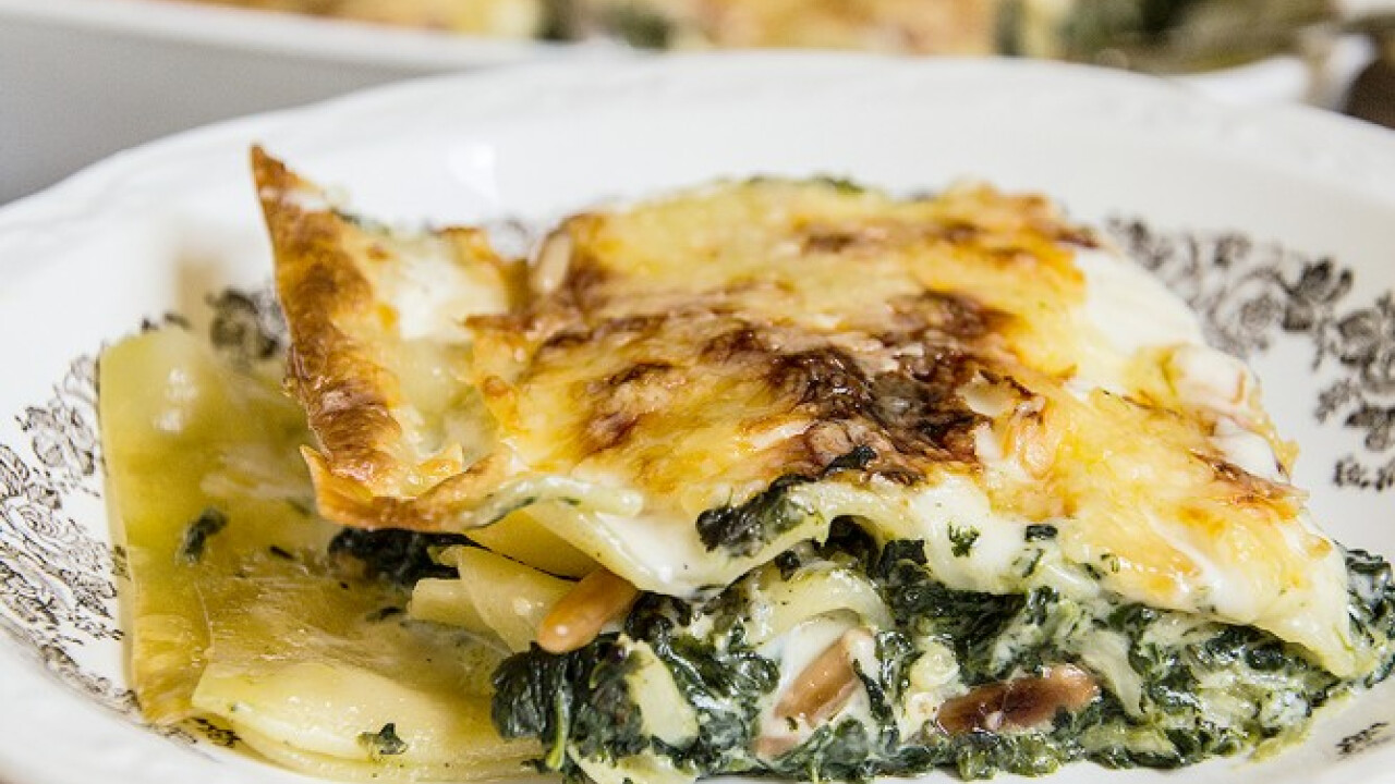 Spenótos kéksajtos lasagne