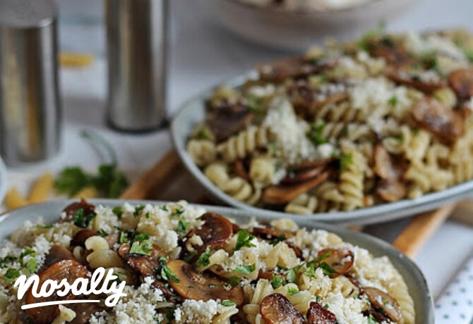 Pirított gombás fusilli parmezánnal