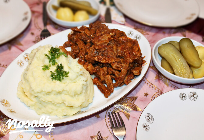 Szaftos-fűszeres tarjacsíkok burgonyapürével