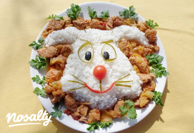 Nyuszis rizs lecsós hússal