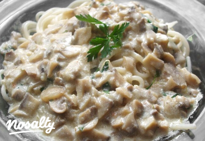 Tejszínes gomba spagetti tésztával