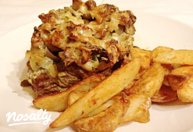 Steak gombás gratinnal