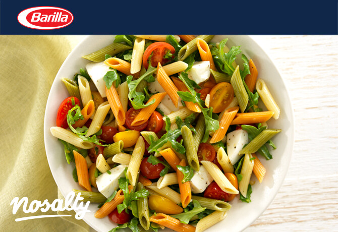 Penne Tricolori rukkolával és mozzarellával