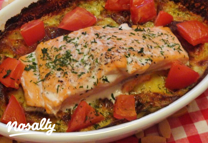 Lazacos burgonya gratin kapros tejszínnel